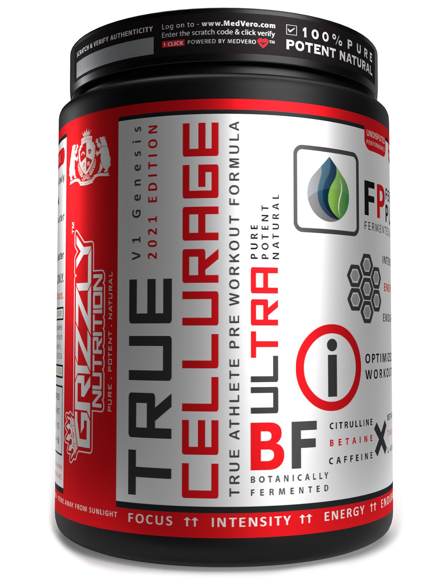 Grizzly Nutrition, True Cellurage, Pre Workout (160 grams Powder, Caribbean Fresh Lime, upto 65 Servings) citrulline, beta alanine, caffeine +13 performance boosters