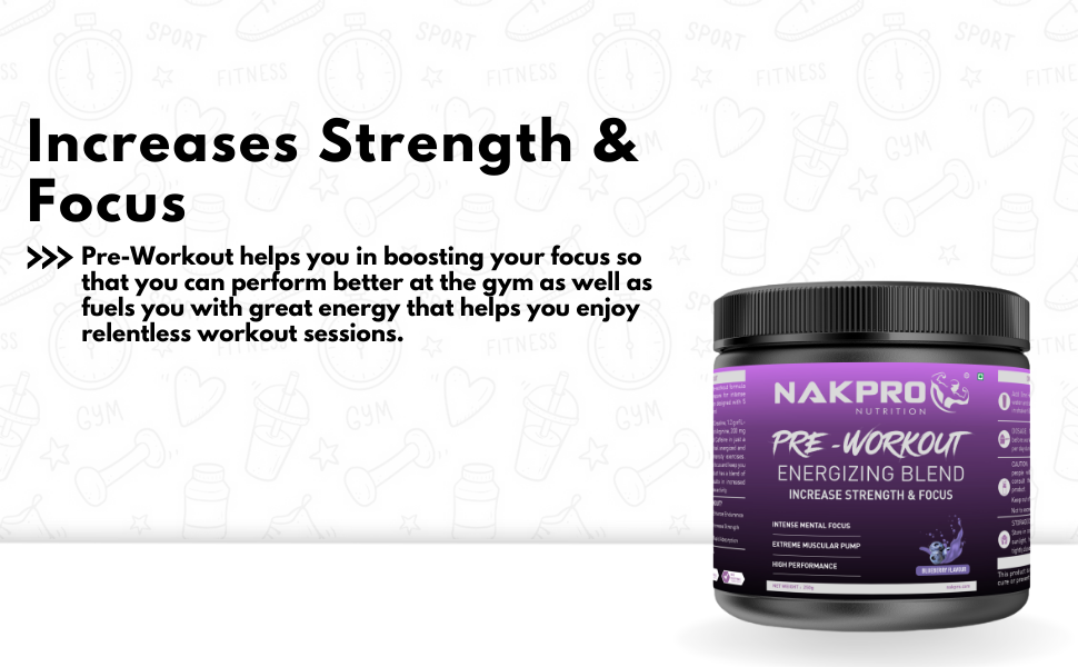 Nakpro Pre Workout Supplement Powder - JAR | 100mg Caffeine, 1.2g Creatine Monohydrate and 1.2g L-Citrulline | 50 per servings, Helps in Lean Muscle Building (Tangy Orange, 250g)