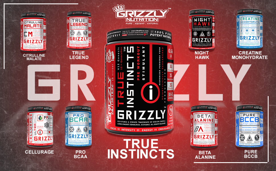 Grizzly Nutrition True Instincts 300g Advanced Pre Workout for Men & Women | Energy, Focus & Pump with L-Citrulline, Beta Alanine, Creatine, Theanine, Caffeine +11 Boosters, Cuban Lime Mojito