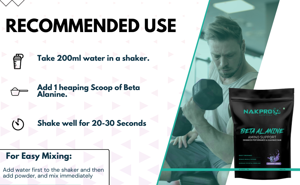Nakpro Beta Alanine Supplement Powder| Muscle Building Amino Acid, Faster Recovery, Reduce Fatigue & Build Endurance, Pre Workout supplement for Men & Women -100g FruitPunch, (33 Servings)