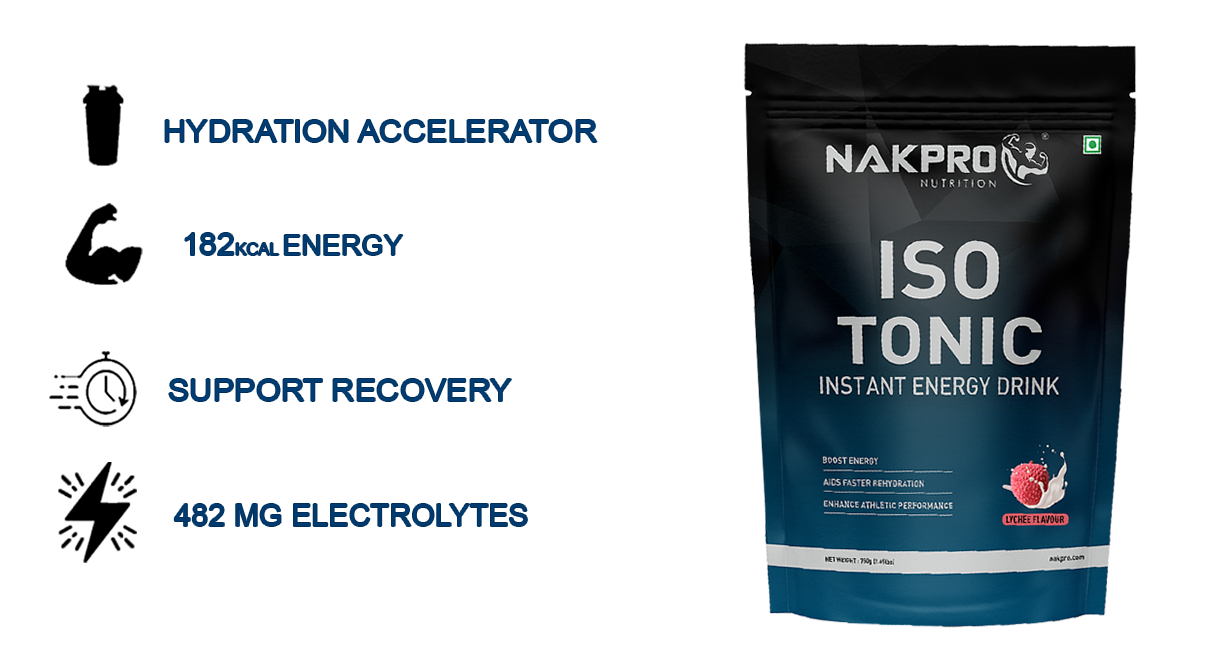 NAKPRO Isotonic Instant Energy Drink | 482mg Electrolytes, 128g Energy, 340mg BCAA per serving, Instant Hydration Electrolytes (750g, Tangy Orange)