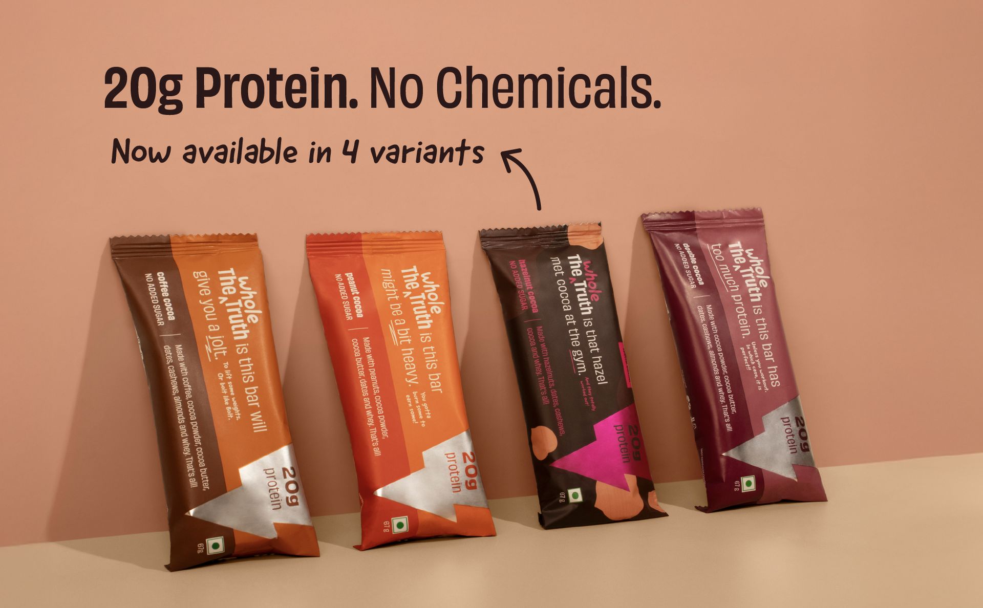 The Whole Truth - High Protein Coffee Cocoa 20g Protein Bar - Pack of 5 x 67g each - - No Preservatives - No Artificial Flavours - All Natural (Hazelnut Cocoa)