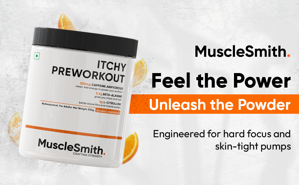 MuscleSmith Itchy Pre Workout Powder for Men & Women | With Caffeine, Beta-Alanine & L-Citrulline | Gym Energy, Focus & Training Support | No Added Sugar | 300g, 28 Servings | Watermelon Splash