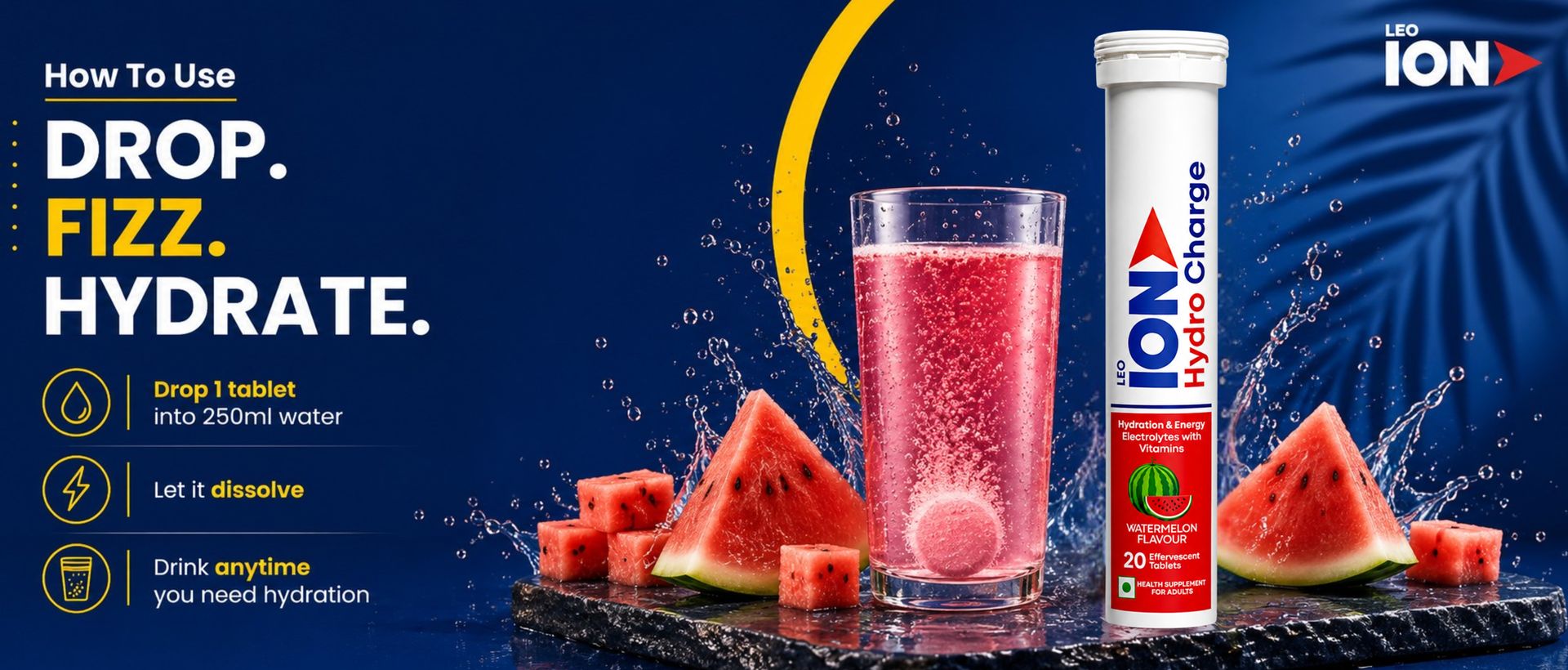 Hydro Charge Electrolytes | Watermelon | 20 Effervescent Tablets