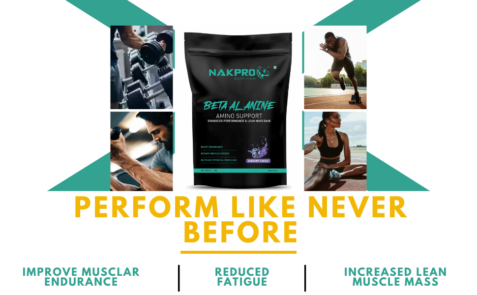 Nakpro Beta Alanine Supplement Powder| Muscle Building Amino Acid, Faster Recovery, Pre Workout supplement for Men & Women -250g FruitPunch, (83 Servings)
