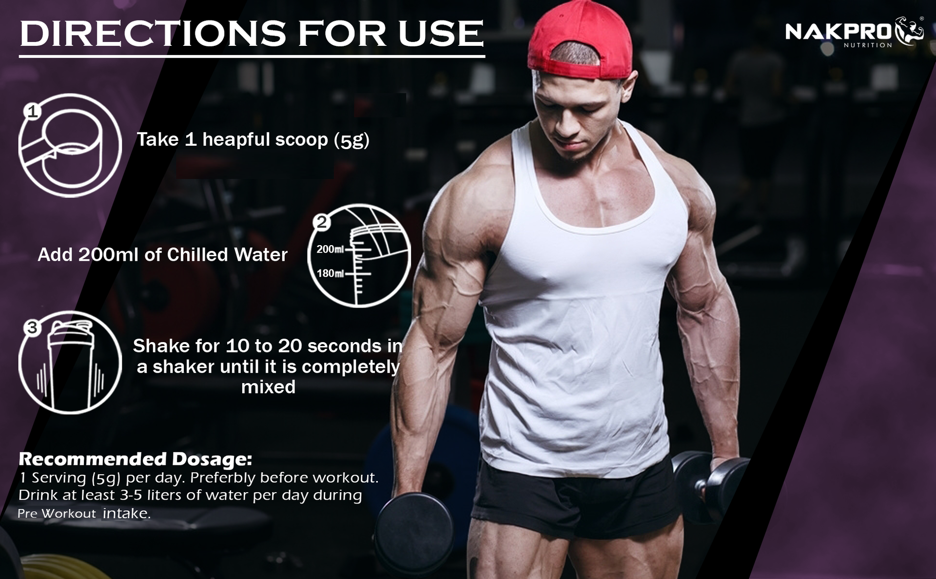 Nakpro Pre Workout Supplement with 100mg Caffeine, 1200mg Creatine Monohydrate and 1200mg Citrulline | Helps in Lean Muscle Building, Improves Workout Performance - 20 Servings (Fruit Punch, 100g)