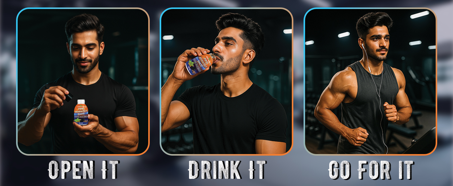 Pre-Workout Shot 60ml | Pack of 10 | Ashwagandha, Shilajit & Arabica Coffee | Ayurvedic Energy Drink | Increases Stamina & Focus | Shilajeet for Men & Women