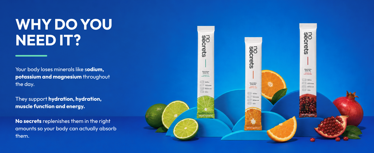 No SECRETS Perfect Hydration Duo – Lime, Orange & Pomegranate - Pack Of 2 (12 Sticks Each) | Electrolytes & antioxidants | Instant Hydration & Energy | Vegetarian | Daily Hydration & Recovery
