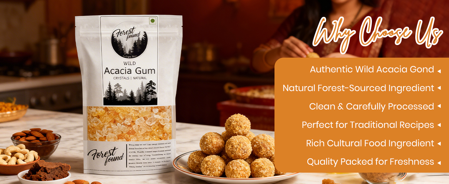 Forest Found Wild Acacia Edible Gum (400g) – 100% Pure Babool Gond | Authentic Forest-Sourced Gum Arabic for Traditional Sweets & Immunity
