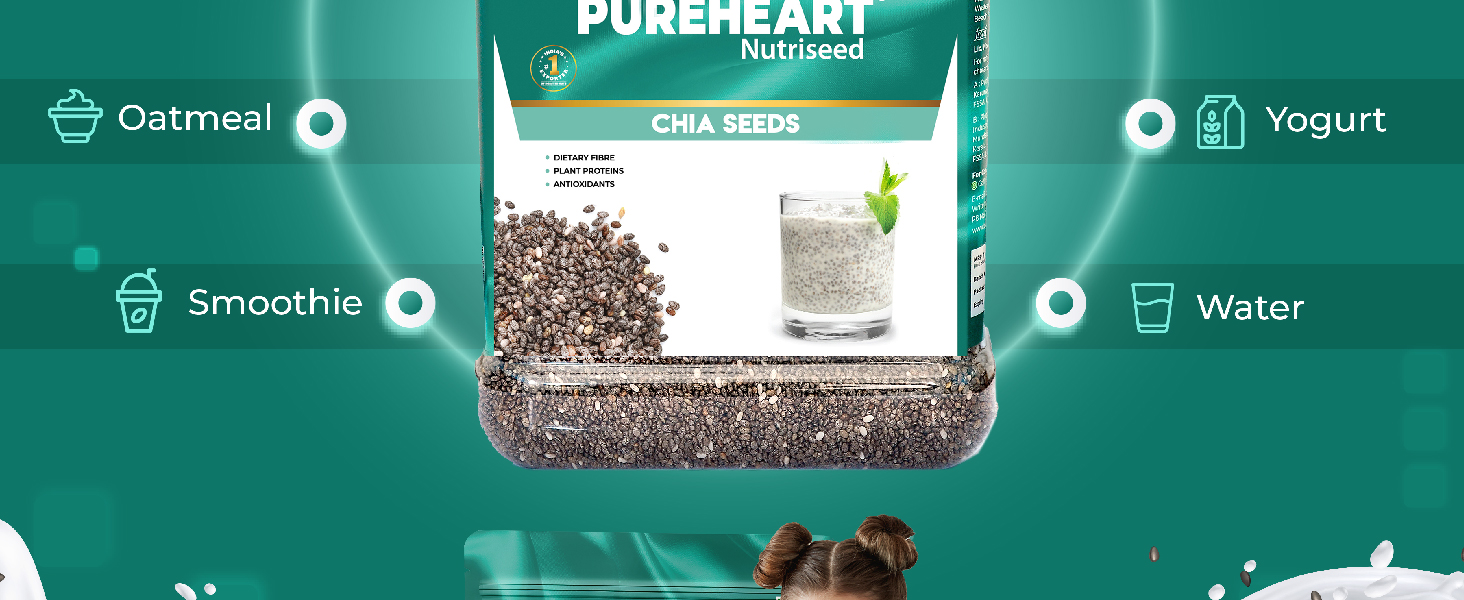 Pureheart Raw Chia Seeds 80 gm| Chia Seeds for Weight Management | Rich in Calcium, Protein, Fiber, Omega-3 and Antioxidant | Seeds for Eating | Diet Snack | Naturally Sourced