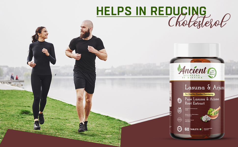 Lasuna (Allium sativum) & Arjuna (Terminalia arjuna) - For Healthy Heart Cardiac Wellness Cholesterol control - 60 Tablets, Vegetarian