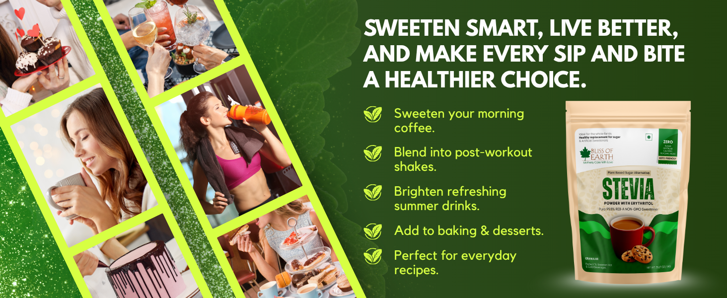 Bliss of Earth Stevia Powder, Organic Sugar Free Zero Calorie Sweetener Diabetic and Keto Friendly 99.8% Purity Vegetarian Gluten Free Quick Dissolve 200g Jar