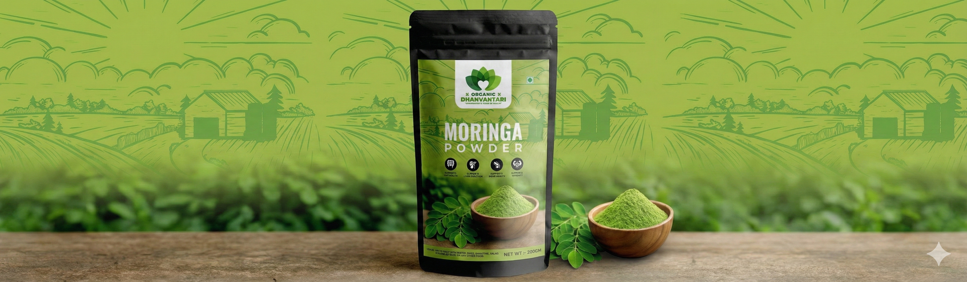 Moringa Powder 200g | 100% Pure Drumstick Leaves Powder | Ayurvedic Superfood for Immunity, Energy & Digestion | Rich in Iron, Calcium & Antioxidants | Made in India