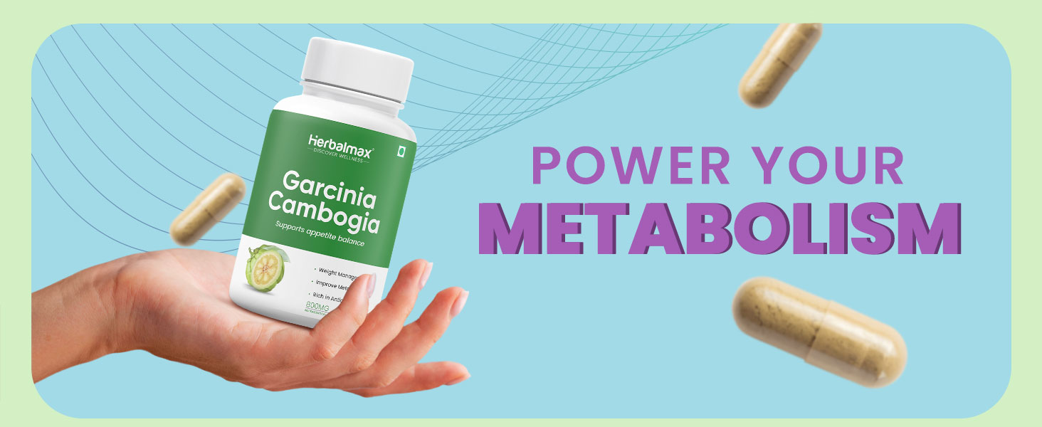 Herbal Max Garcinia Cambogia Capsules β 60 Veg Capsules | 60% HCA & Green Tea Extract | Supports Weight Management, Fat Burning, Digestion & Metabolism