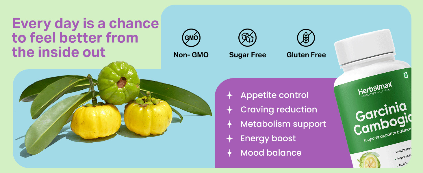 Herbal Max Garcinia Cambogia Capsules β 60 Veg Capsules | 60% HCA & Green Tea Extract | Supports Weight Management, Fat Burning, Digestion & Metabolism
