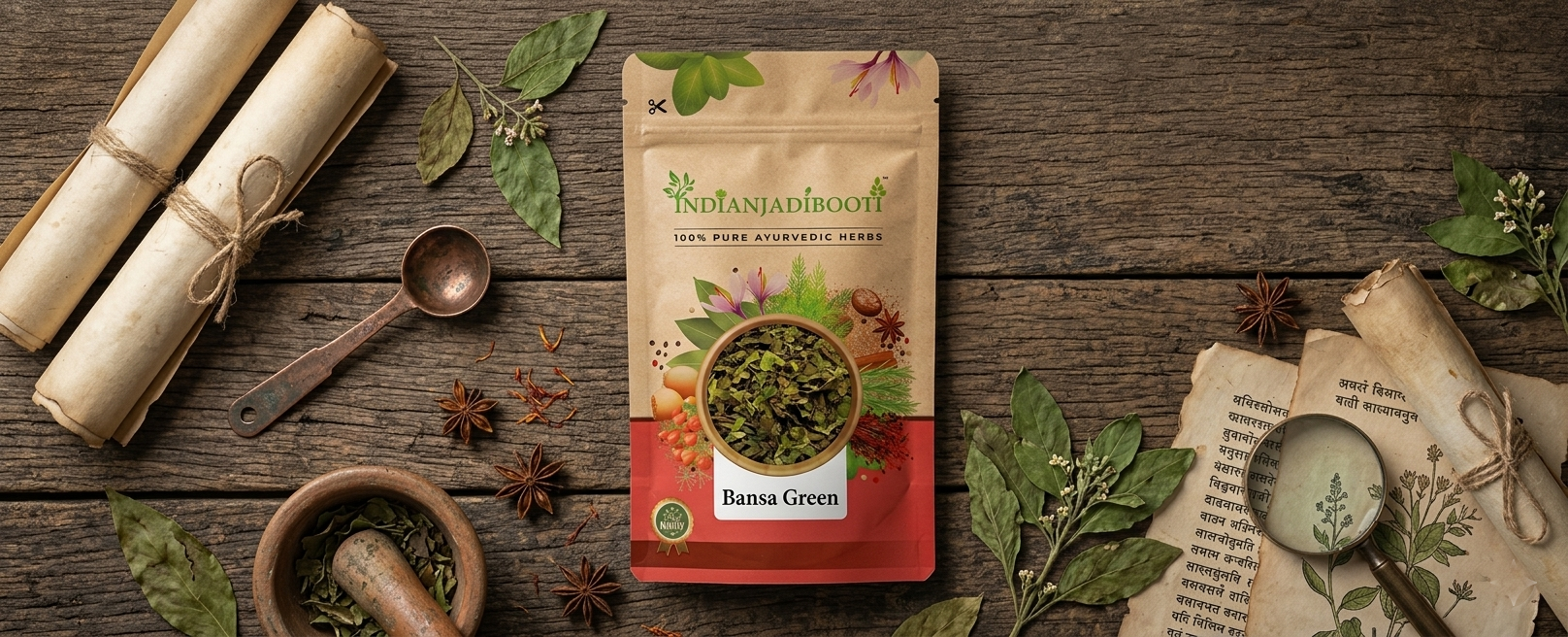 IndianJadiBooti Pure Bansa Green Leaves (Vasaka/Adhatoda Vasica) | Traditional Ayurvedic Botanical for Respiratory Wellness, Clear Breathing & Throat Comfort (900 Grams)
