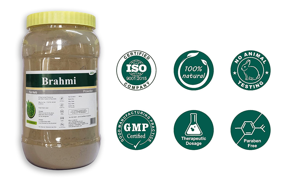 Jain Organic Brahmi Powder 800g | Hair Growth & Hair Care | Natural Brain Memory Support | Healthy Hair & Mind Wellness | Chemical-Free Ayurvedic Powder