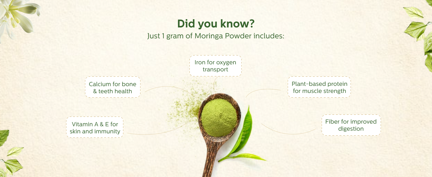Maharishi Ayurveda Organic Moringa Powder - 100g Pack of 1 Certified Organic Moringa Churna from Pure Moringa Leaves for Skin & Hair Health, Detoxification and Natural Source of Protein