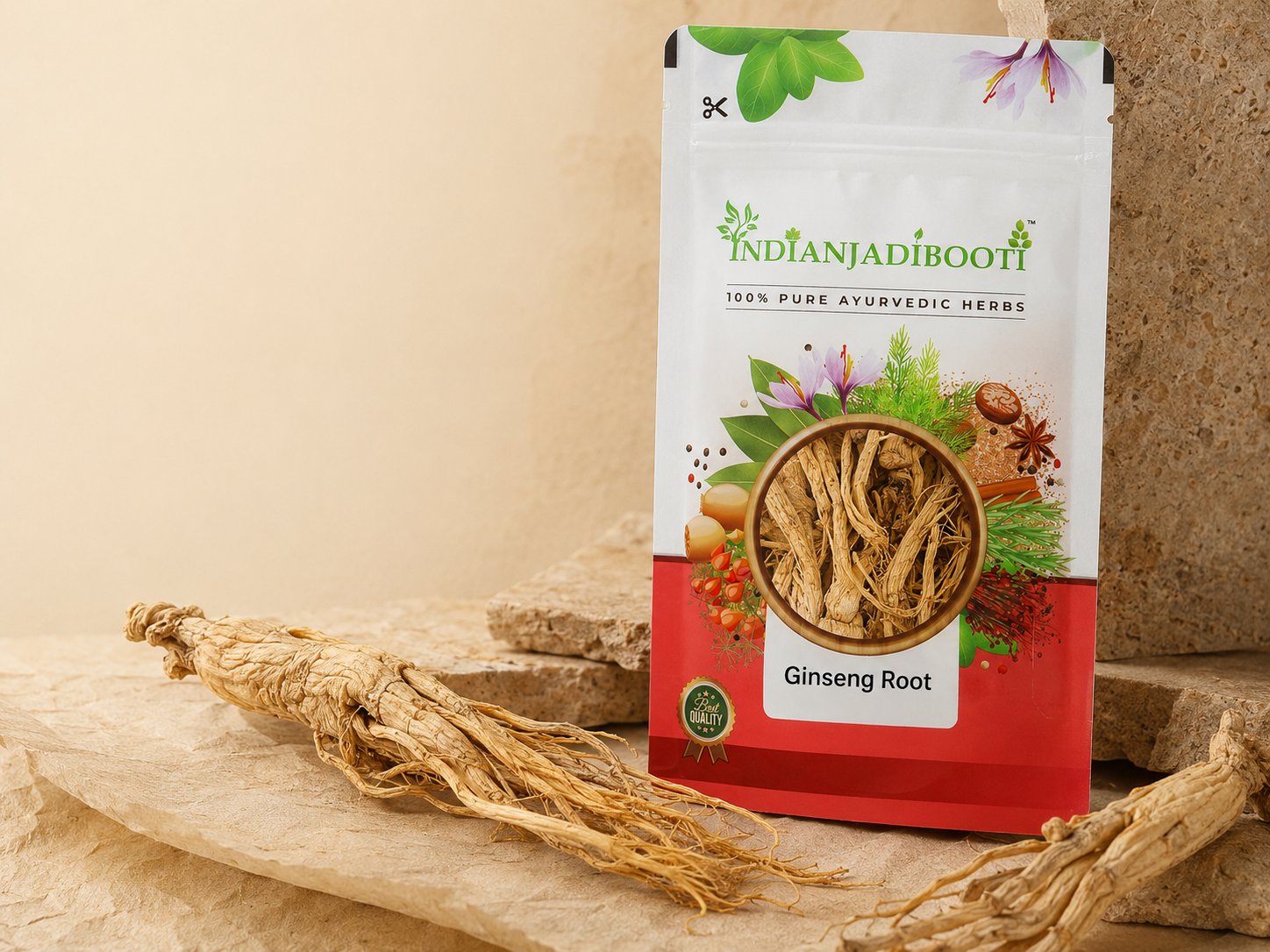 Indian Jadi Booti Panax Ginseng Root for Instant Energy and Mental Sharpness - 100% Pure Whole Dried Ginseng for Stamina & Immunity(20 Grams) | Pack Of 2