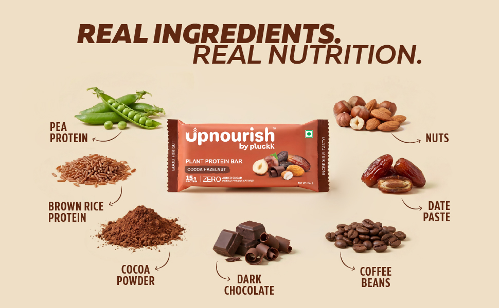 Chocolate Coffee Protein Bar - No Refined Sugar (Pack of 6) | 15 g Complete Protein | Upnourish by Pluckk (Cafe Mocha)