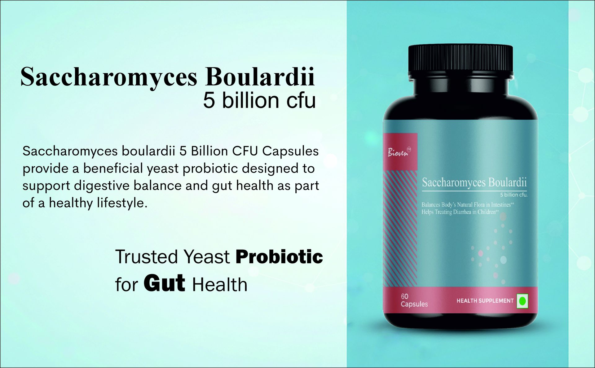 Pure Saccharomyces Boulardii Probiotic Yeast – 5 Billion CFU – Advanced Digestion, Gut Health & Travelers' Wellness – 60 Vegetarian Capsules