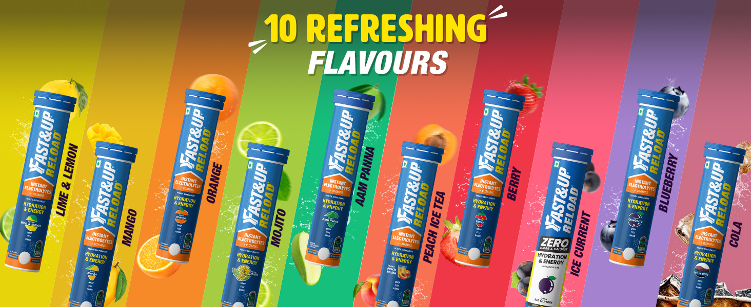 Fast&Up Reload (10 Litres) Low Sugar energy drink for Instant Hydration- 20 Effervescent Tablets with all 5 Essential Electrolytes + Added Vitamins -Certified Electrolytes Drink- Lime and Lemon flavour Pack of 2