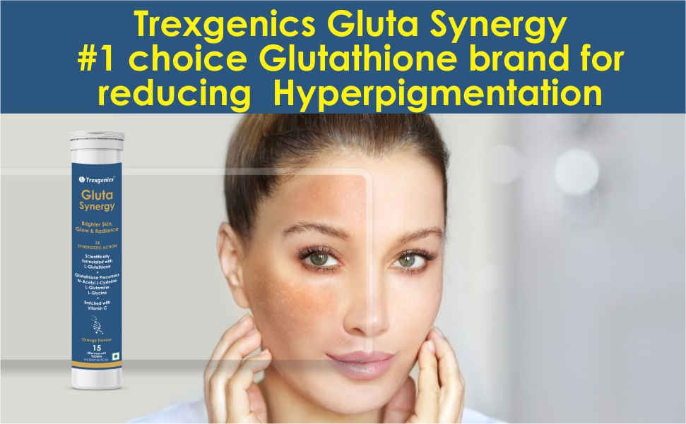 Trexgenics GLUTA SYNERGY L-Glutathione 500 mg + Glutathione Precursors 750 mg as N-Acetyl Cysteine, Glycine & Glutamine + Vitamin C Skin Glow, Radiance (2 Pack x 15 =30 Effervescent Tablets , Orange flavour