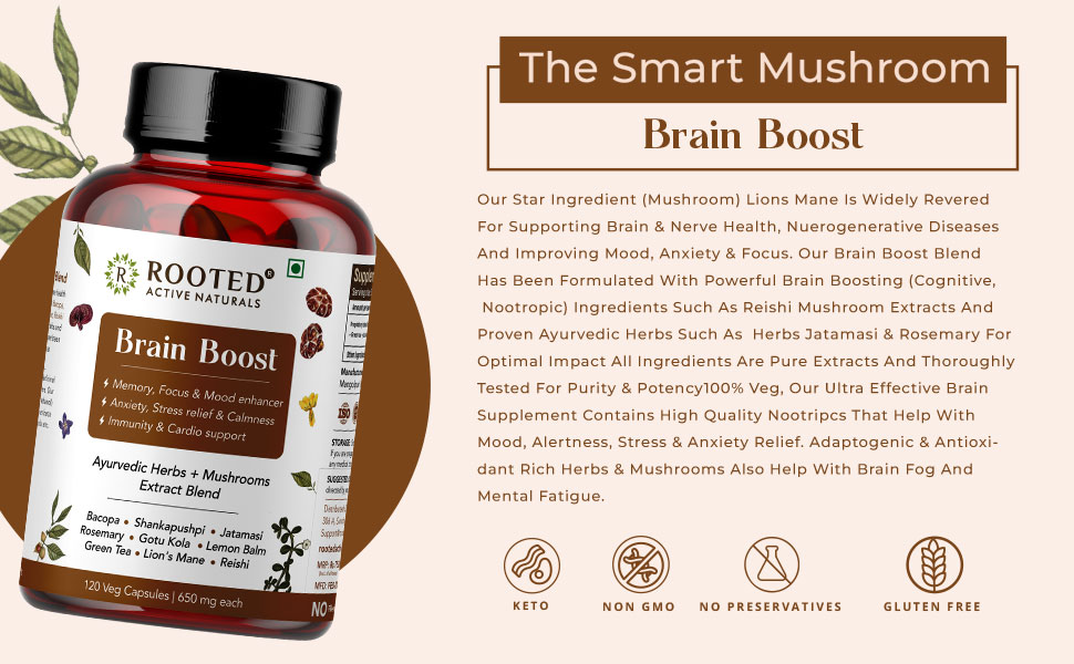 Rooted Brain Boost 6-in-1 Advanced Nootropic, 60 Veg Capsules