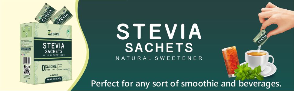 Zindagi Stevia Sachets | Natural Stevia Powder | Diabetic Friendly Sweetener | 200 Sachets