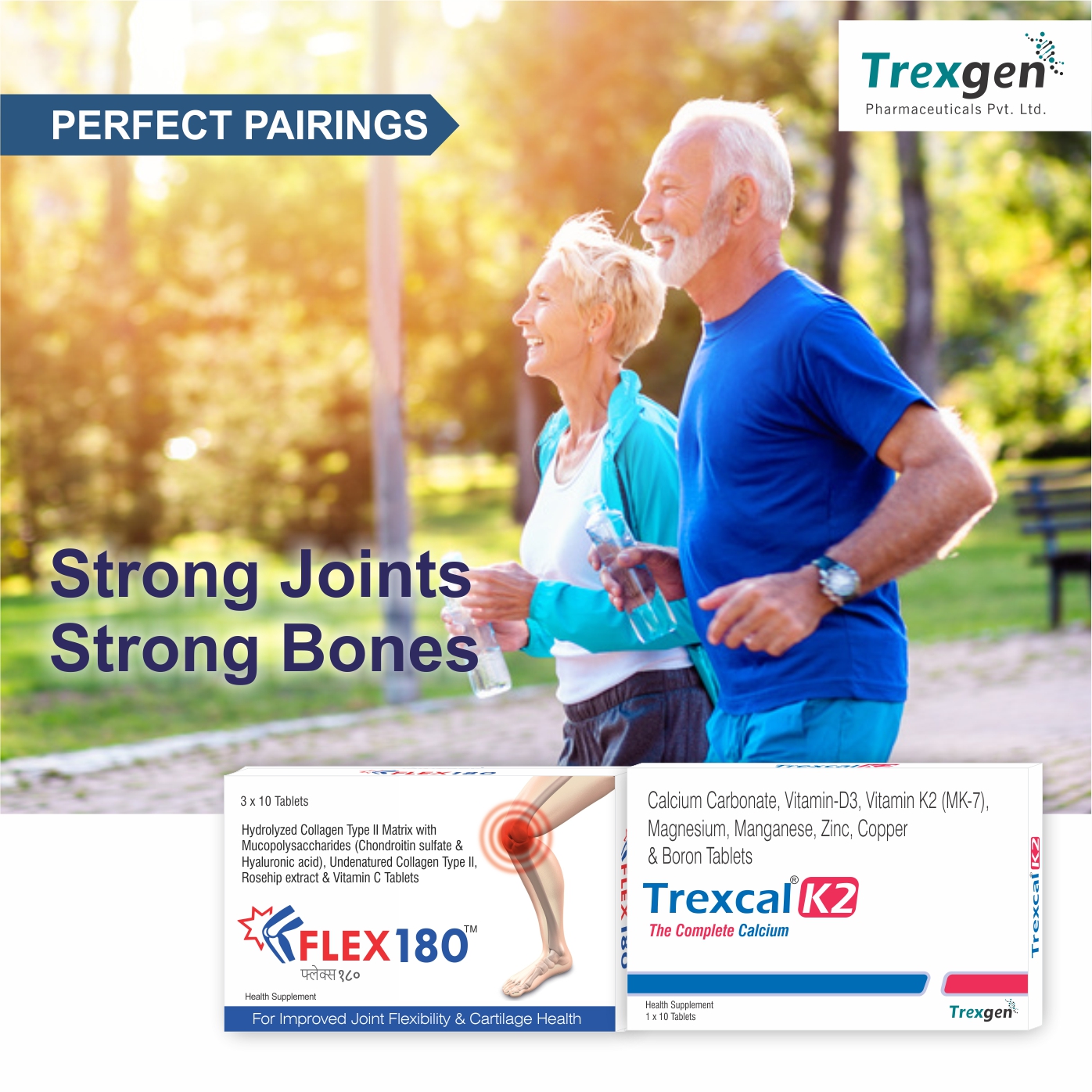 Trexgen TREXCAL-K2 The COMPLETE CALCIUM with Elemental Calcium 500 mg; Vitamin D3(Stabilized)400 IU; Vit. K2-7 55 mcg & BONE MATRIX Minerals Magnesium; Boron; Zinc; Manganese & Copper(5x10=50 Tablets)