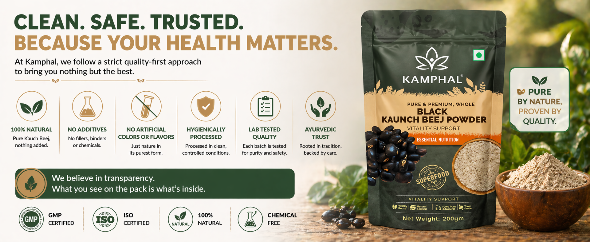 Black Kaunch Beej Powder Organic 200g | Velvet Beans Powder | Mucuna Pruriens | Ayurvedic Support for Strength, Stamina & Reproductive Health | 100% Pure & Natural