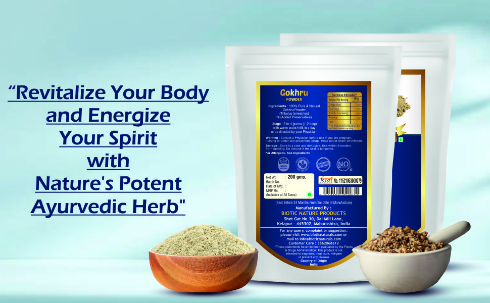 Biotic Natural Gokhru Powder 200gm - Tribulus Terrestris or Men - Gokshura Powder Organic - Gokharu Churna