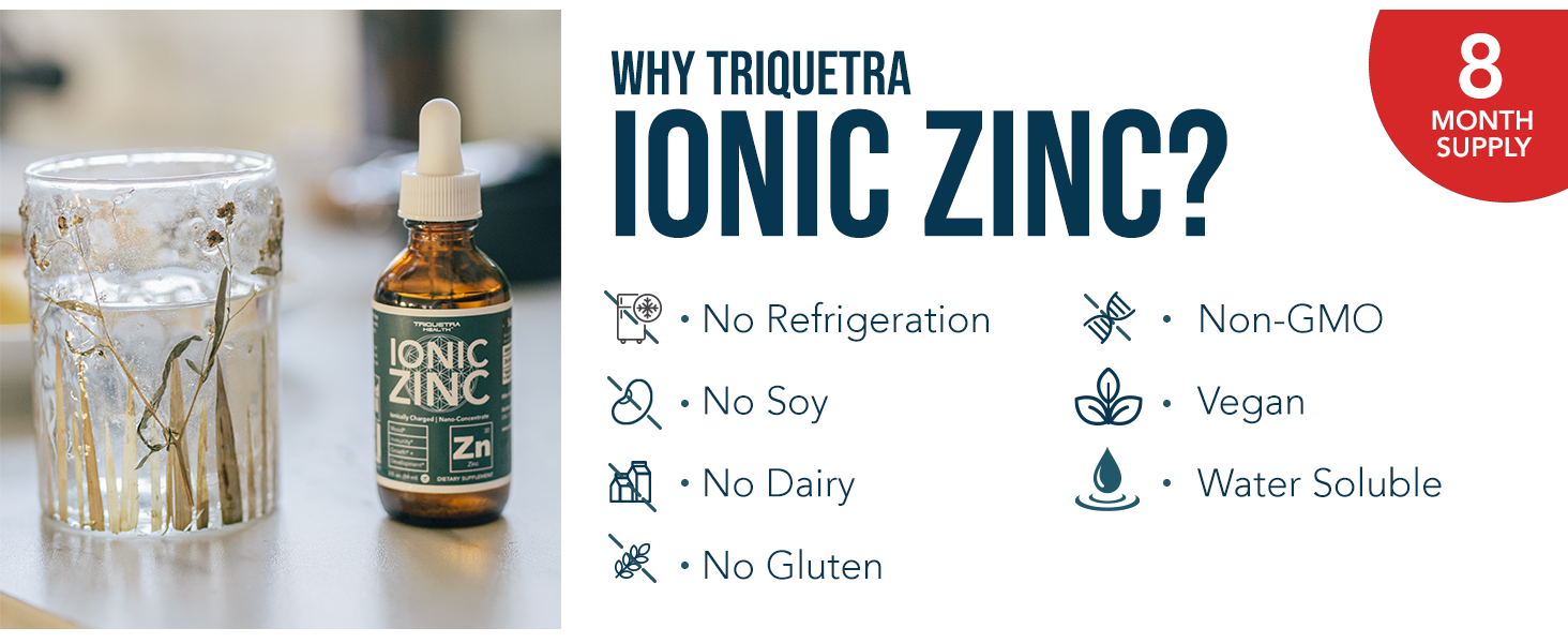 Ionic Liquid Zinc – 8 Month Supply, Adjustable Dosing for Adults – High Absorption, Vegan, Glass Bottle – Supports Immune System, Brain & Thyroid Health – Essential Mineral Supplement (2 oz)