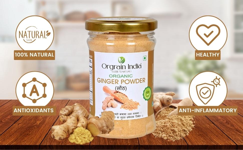 Orgrain India Organic Ginger Root Powder 100g | Pure & Natural | No Preservatives | Low Sodium | Perfect for Smoothies, Teas, Baking & Cooking | Handpicked from Sustainable Farms