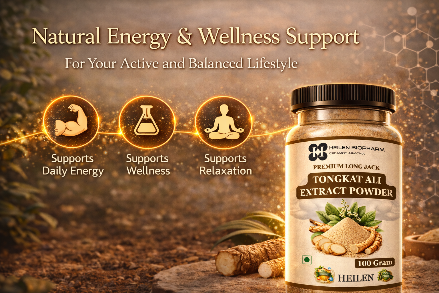 Heilen Biopharm Long Jack Tongkat Ali Root Extract Powder 100:1 | 100g (Pack of 2) | 5% Eurycomanone | Herbal Supplement for Energy & Stamina Support