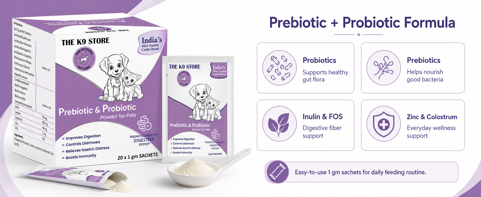 Prebiotics & Probiotics for Dogs & Cats | Gut Health Supplement Powder for Digestive Support | Supports Healthy Digestion, Balanced Gut Flora & Immunity | Dog & Cat Supplement