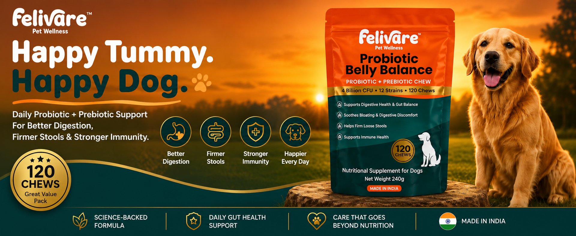 Probiotic Chews for Dogs | 120 Chews 240g | Reduces Paw Licking, Firms Loose Stools & Supports Gut Health