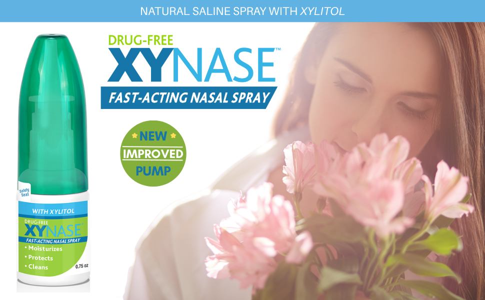 Xynase® Nasal Spray with Xylitol (0.75 fl oz) - All Natural Saline Gentle Relief for Congestion, Allergies, and Sinus Pressure, Safe for All Ages
