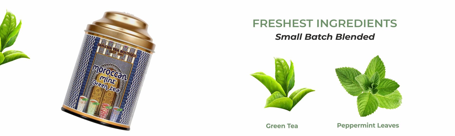 Sancha Tea Boutique, Moroccan Mint Green Tea, 100g Loose Leaves | Rainforest Alliance Certified | Refreshing & Rejuvenating Herbal Blend | Double Lid Tin Caddy