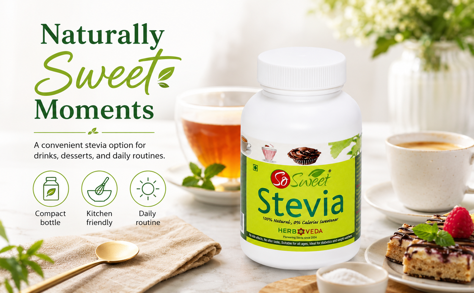 So Sweet Stevia 100g Pure Stevia Extract - 100% Natural, Sugar-Free, Zero-Calorie Sweetener, Ideal for Diabetics, Keto-Friendly, Perfect for Cooking, Baking, and Beverages, 100% Plant-Based