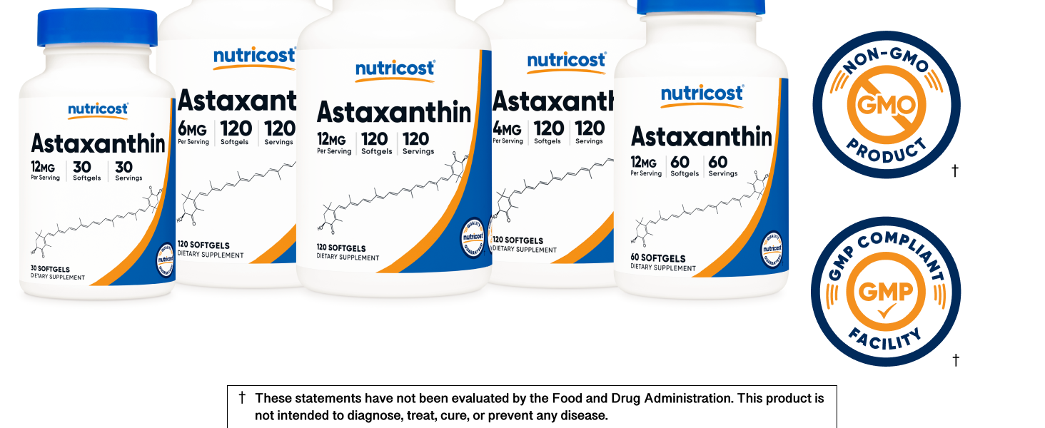 Nutricost Astaxanthin (12mg) 30 Softgels (1 Month Supply) Gluten-Free