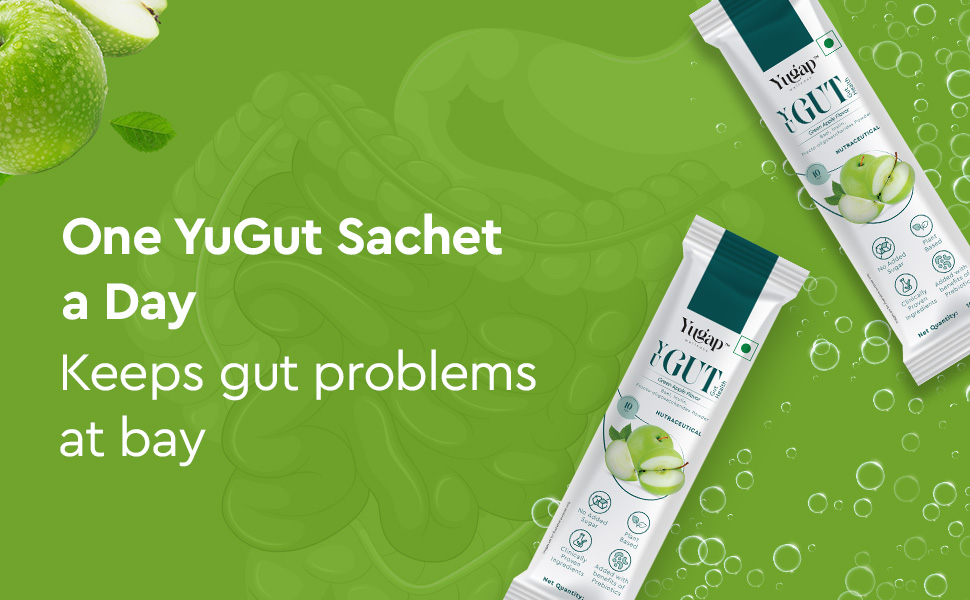 YuGut Prebiotic 4 in1 Fiber Supplement Powder For Gut Cleanse And Digestion Wellness | Powdered By FOSSENCE®, Bael, Inulin | Reduce, Bloating, Acidity & Constipation Reliefs | Plant Based, No Added Sugar (15 Servings) 150g