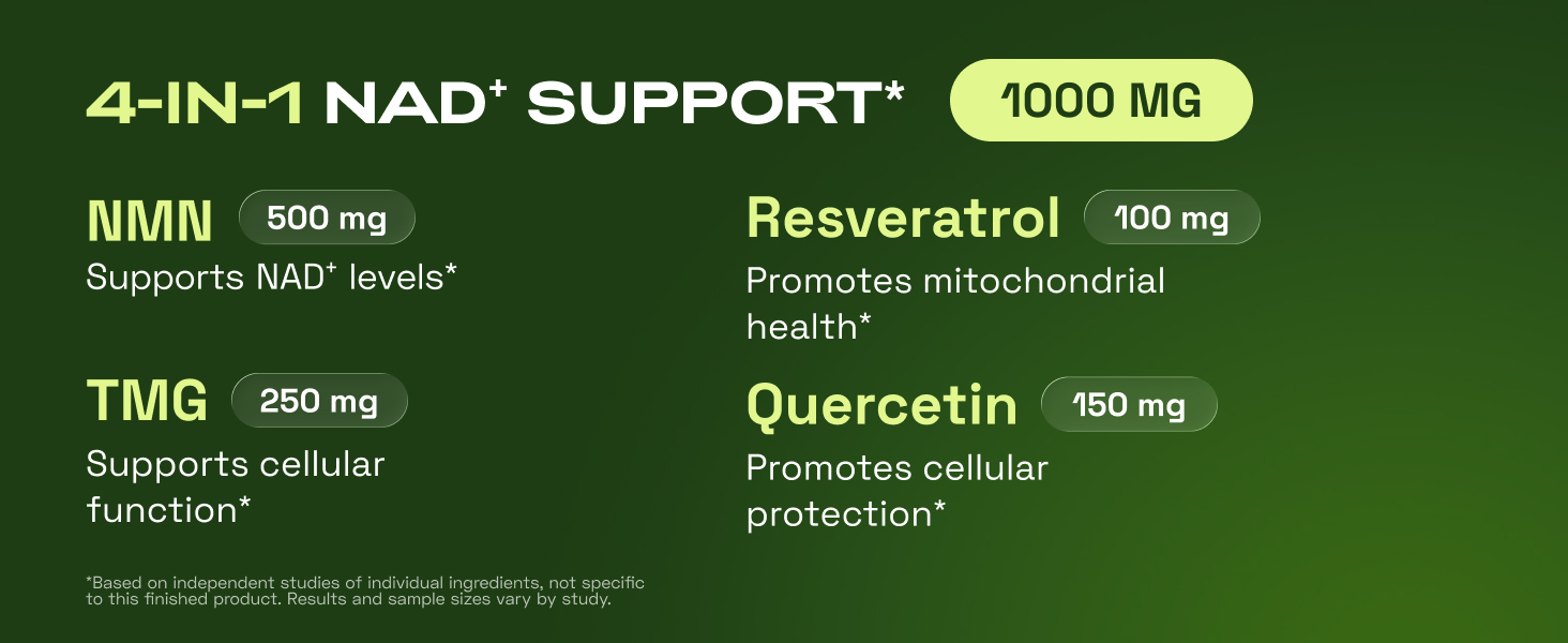 Cata-Kor NMN Supplement – 4-in-1 NAD Supplement with Quercetin | TMG | Resveratrol – NMNH Alternative – Supports Cellular Energy & NAD+ Level – 60 Capsules – Third-Party Tested (1 Pack)