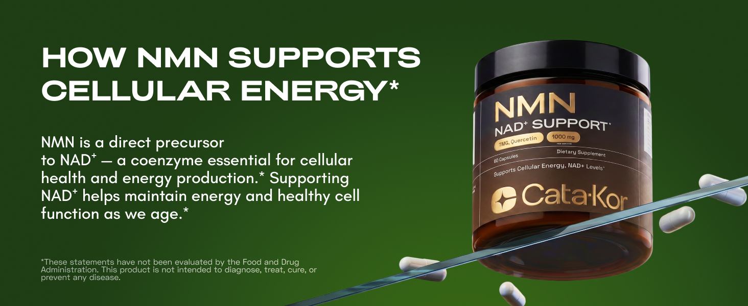Cata-Kor NMN Supplement – 4-in-1 NAD Supplement with Quercetin | TMG | Resveratrol – NMNH Alternative – Supports Cellular Energy & NAD+ Level – 60 Capsules – Third-Party Tested (1 Pack)