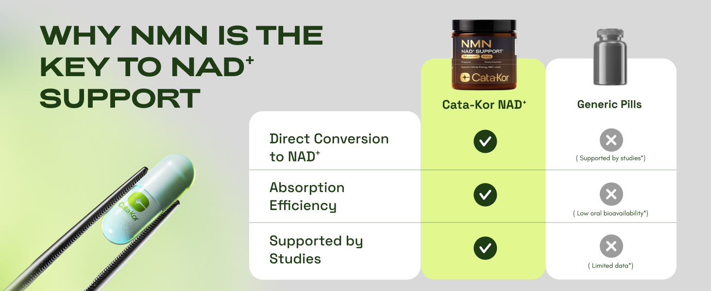 Cata-Kor NMN Supplement – 4-in-1 NAD Supplement with Quercetin | TMG | Resveratrol – NMNH Alternative – Supports Cellular Energy & NAD+ Level – 60 Capsules – Third-Party Tested (1 Pack)
