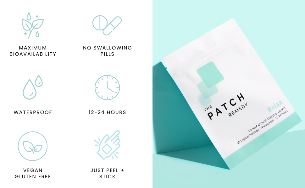The Patch Remedy Relax Patch | L-Theanine, Lemon Balm, Valerian, Ashwagandha, Passionflower | 30 Patches