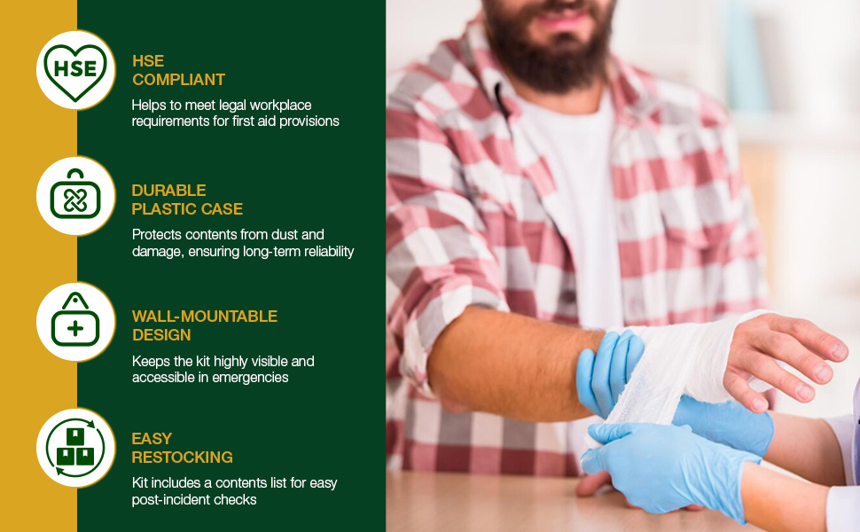 Value Aid HSE Compliant First Aid Kit for Workplace, Home & Car - CE Marked Contents, Double-Clasp Case with Handle - Complete Set for 1-10 People Includes Plasters, Bandages & Medical Supplies
