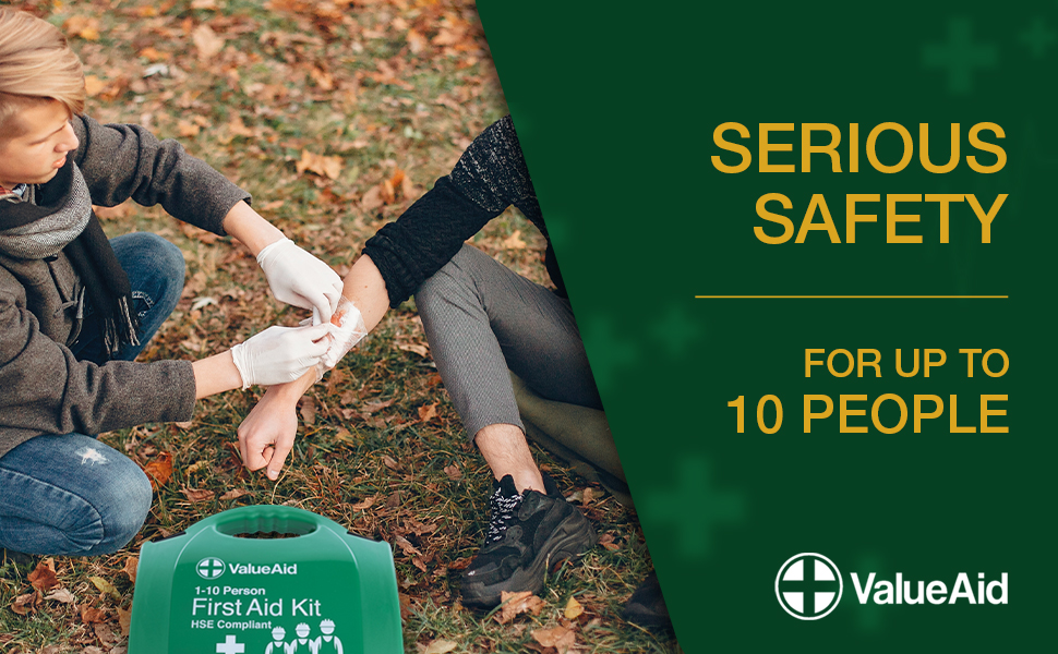 Value Aid HSE Compliant First Aid Kit for Workplace, Home & Car - CE Marked Contents, Double-Clasp Case with Handle - Complete Set for 1-10 People Includes Plasters, Bandages & Medical Supplies