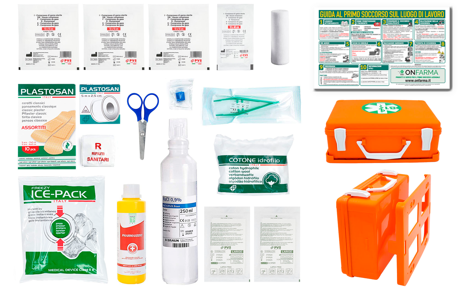 ONFARMA Farma1 First Aid Box Complete with First Aid Sign Compliant with DM 388 Attachment 2 for Companies up to 2 Workers and Business Vehicles