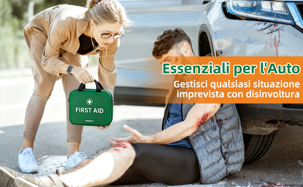 HONYAO First Aid Kit, 180 Pieces, Complete First Aid Kit for Home, Cars, Businesses, Sports, Travel, Camping, Trekking, Children, Green